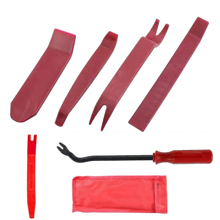 Set de instrumente pentru indepartarea tapiteriei auto, Enforose, ergonomic, plastic, rosu