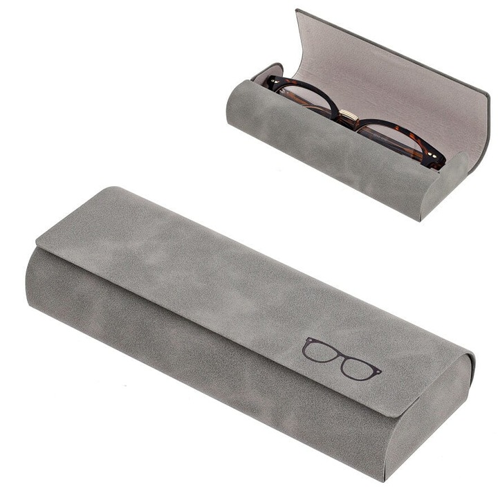 Etui pentru ochelari, stylion, design elegant, dimensiuni 15,6x5,7x2,9cm, gri