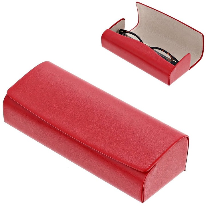 Etui pentru ochelari, Stylion, design elegant, dimensiuni 15,8x4,3x6cm, culoare rosie