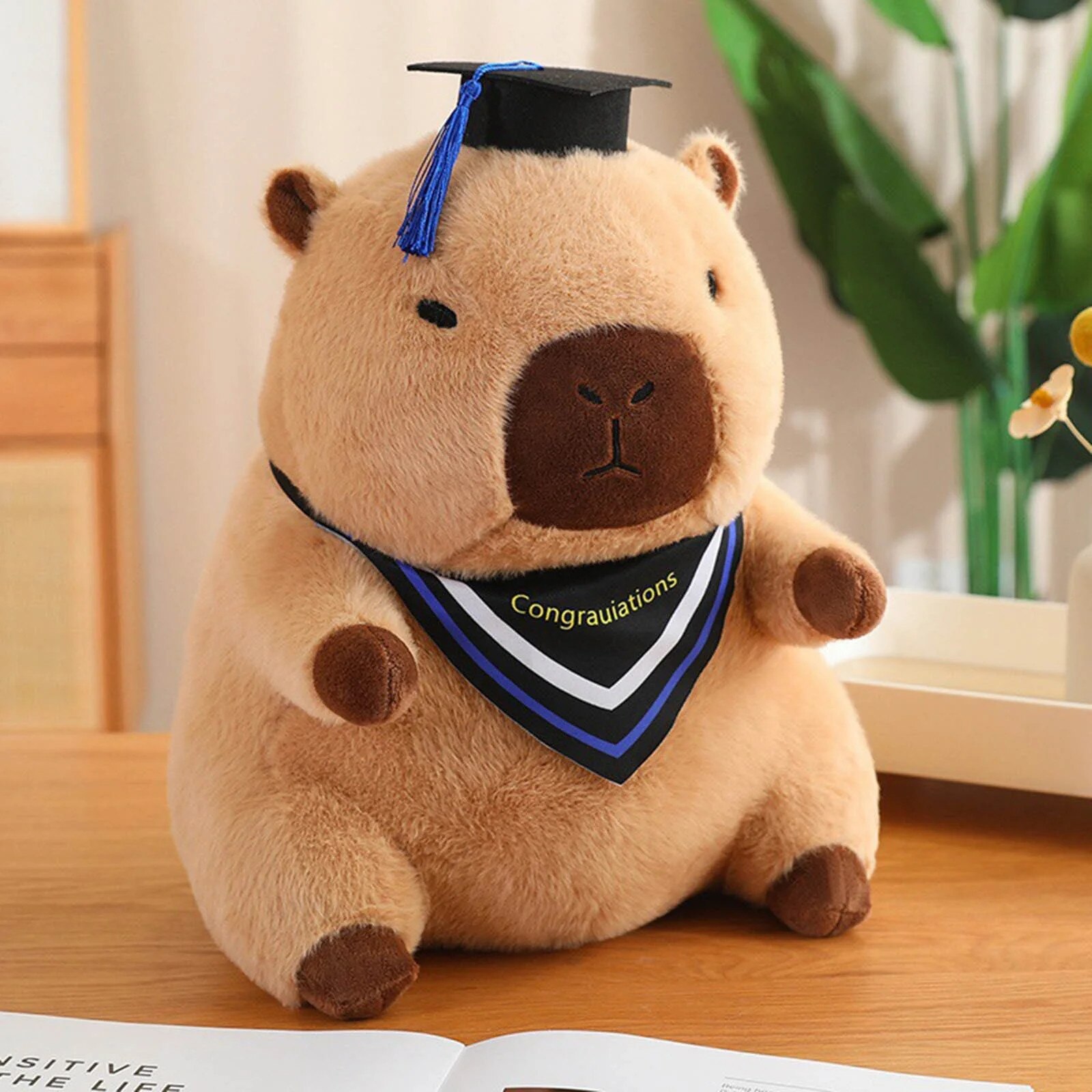 kapibara06 Jucarie de plus Capybara pentru absolvire, set cu palarie, 40x45cm