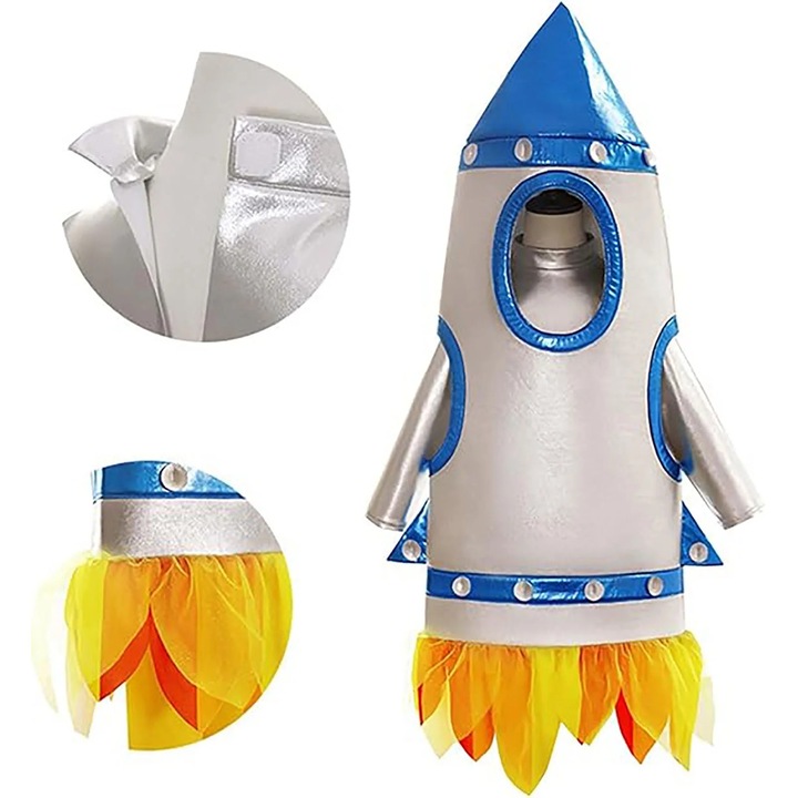 Costum spatial copii YANYXR, argintiu cu flacari, marimi S-XL