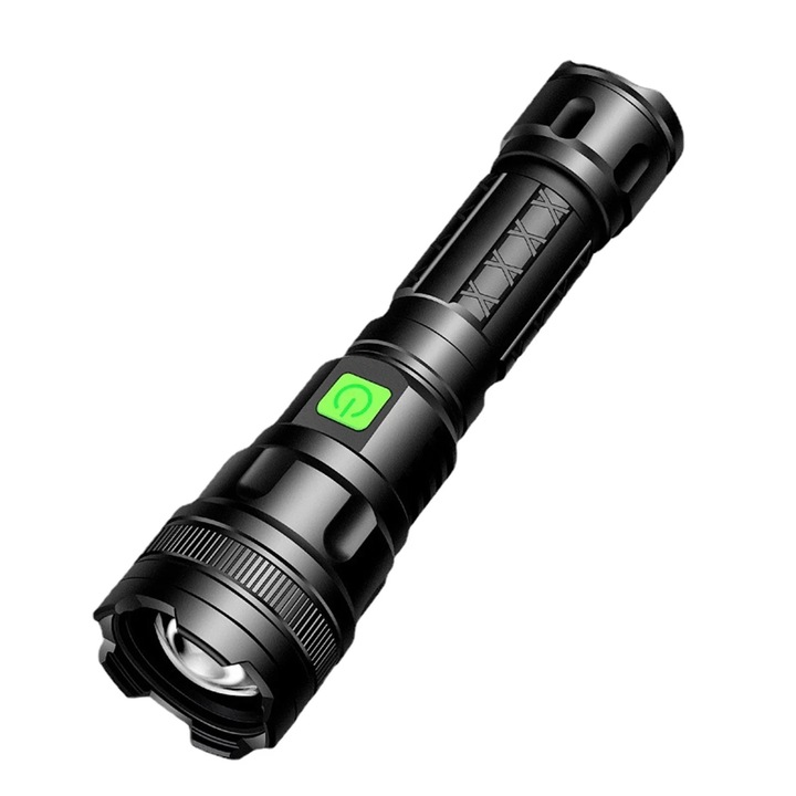 Teleszkópos LED lámpa, 800 lumen, fekete, 3.9x14.7cm, USB újratölthető, IPX45