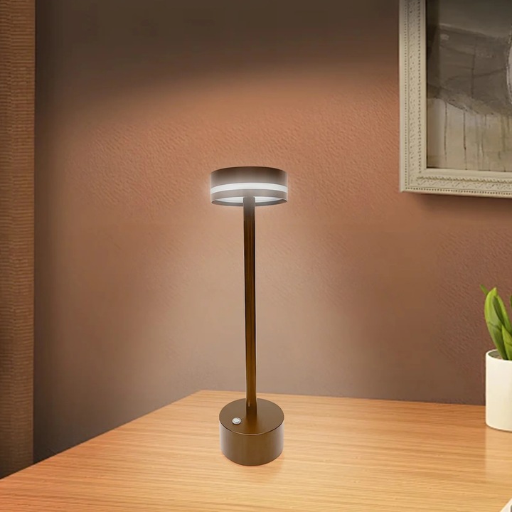 Lampa de birou wireless ZYBLSSBB retro metalica cafea 11.5x11.5x21cm