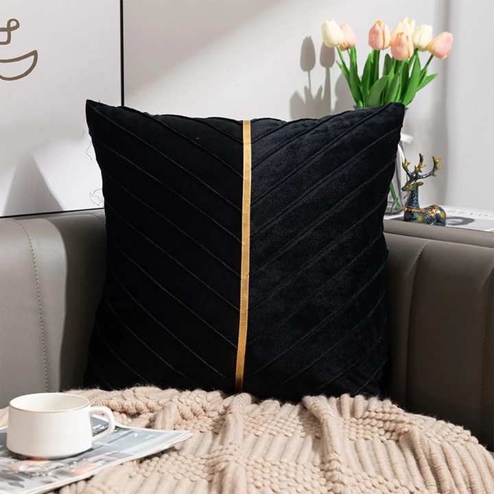 Husa perna decorativa YANYXR catifea negru 45x45x0.5cm