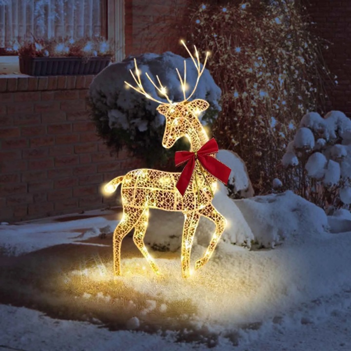 Set 3 decoratiuni Craciun cerbi luminosi, multicolor, 65x40x45cm