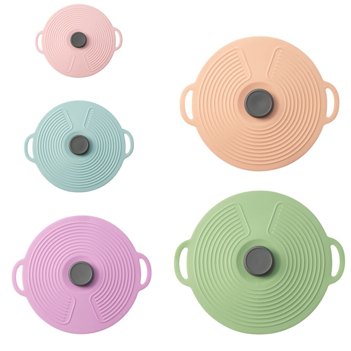 Capace din silicon, capace multifunctionale rezistente la caldura, set de dimensiuni universale din silicon de calitate alimentara de inalta calitate pentru bucatarie, cuptor cu microunde, colorat