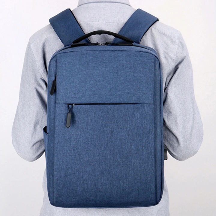 Rucsac de afaceri, impermeabil, pentru laptop de 15.6 inch, cu port USB, albastru, 41x29x12cm