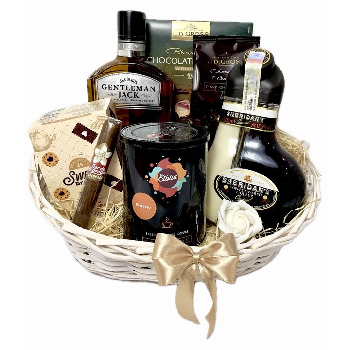 Cos Cadou Select Gift Atelier Perfection M&A cu Whisky Gentelman Jack, Sherridan s lichior, Etolia cafea espresso boabe si alte surprize
