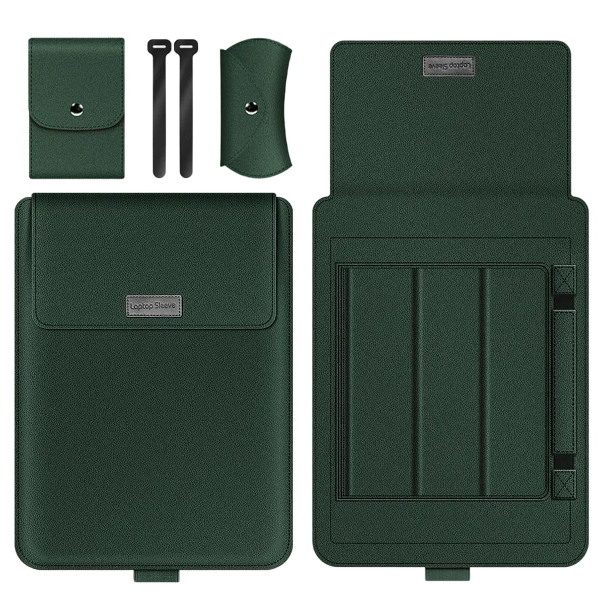 Geanta laptop verde ultra-subtire, Fokelyi, compatibila cu MacBook 13.3-16.1 inch, set accesorii inclus