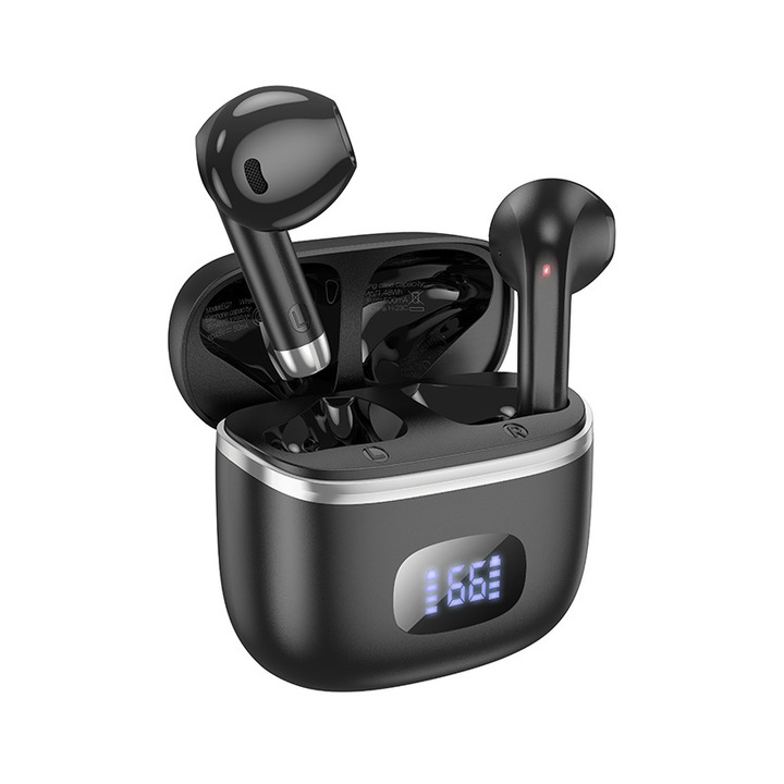 Vezeték nélküli Bluetooth 5.3 fülhallgató, 4 HD mikrofon, sztereó hangzás, fekete, W23