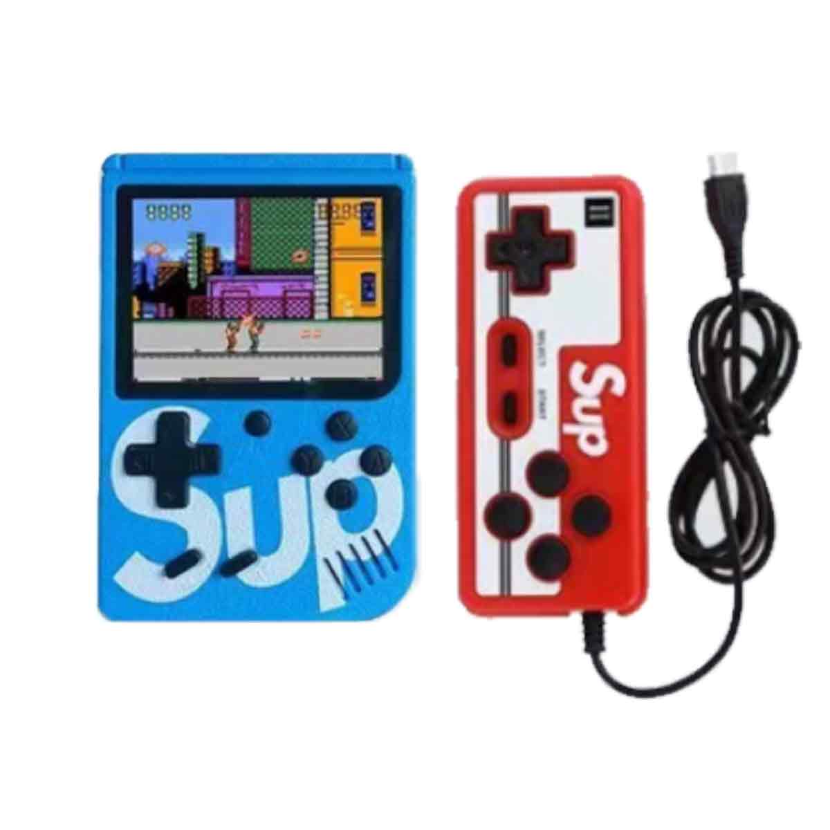 Consola de jocuri retro 400-in-One, Fokelyi, design eight-bit, 2 joystick-uri, albastra, 14x10x5.5cm