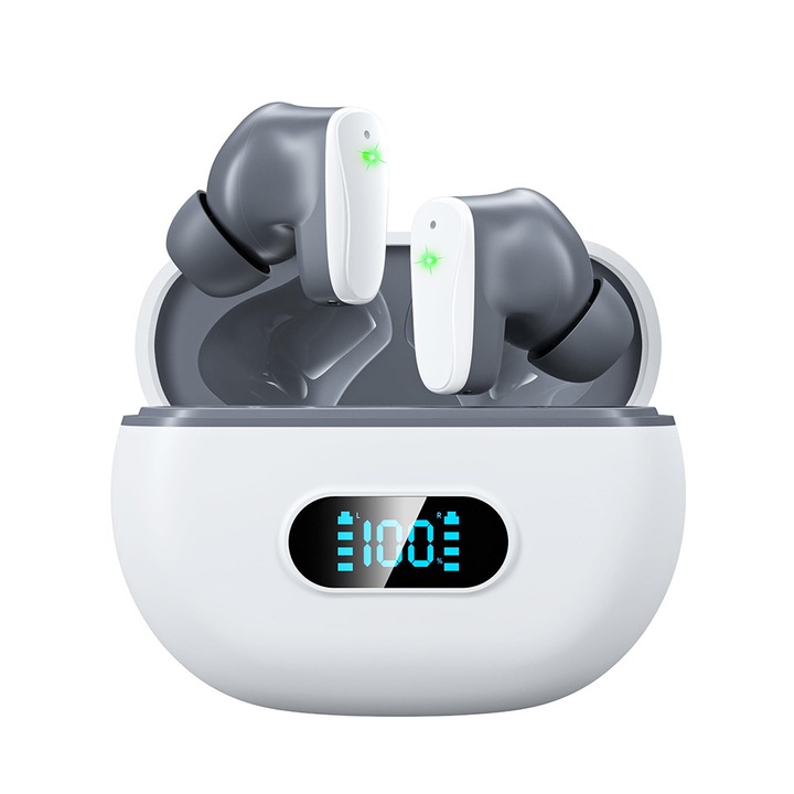 Vezeték nélküli Bluetooth 5.3 fülhallgató, digitális kijelző, érintésvezérlés, IPX7 vízálló, fekete