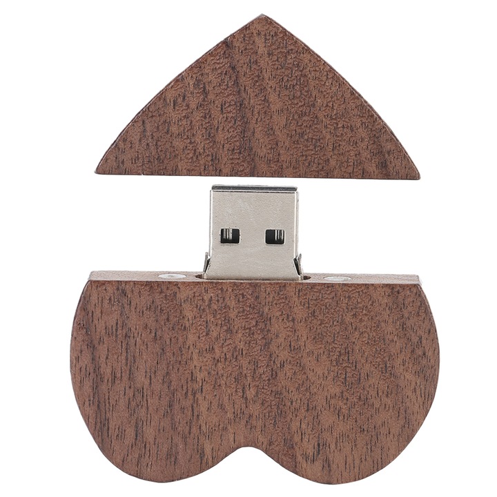 USB памет Zeaicos, 32GB, дървена, форма на сърце, 51x53x10mm