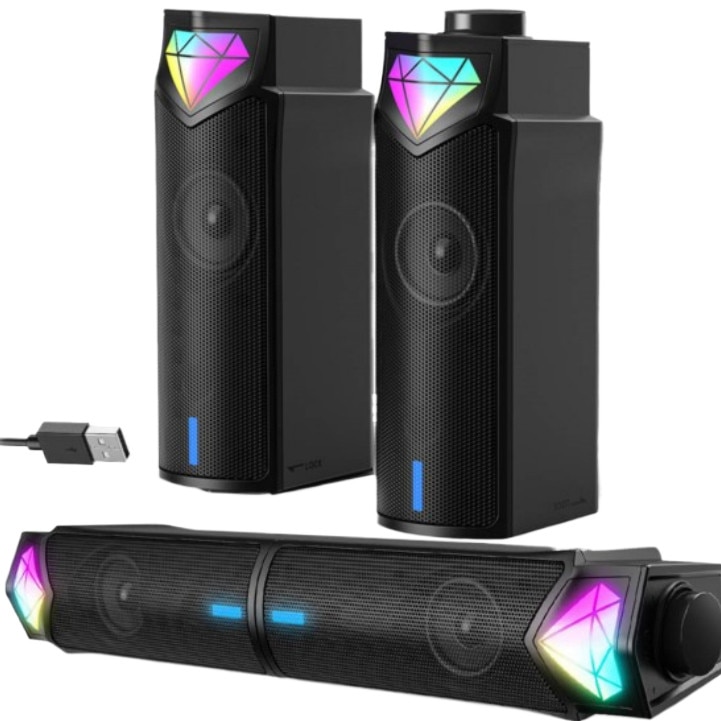 Boxe PC Fokelyi, Soundbar Bluetooth Dynamic RGB, 2 boxe stereo Hi-Fi ...