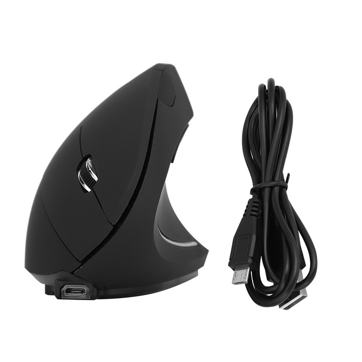 Mouse ergonomic wireless, 2.4GHz, 1600DPI, negru