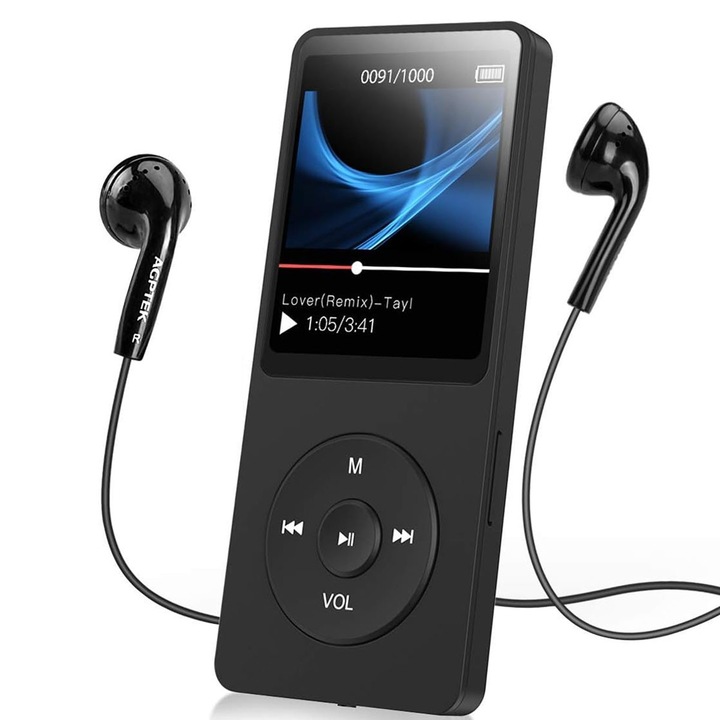 MP3 плейър Zeaicos A02, 1.8 инча, 32GB, Bluetooth 5.3, черен