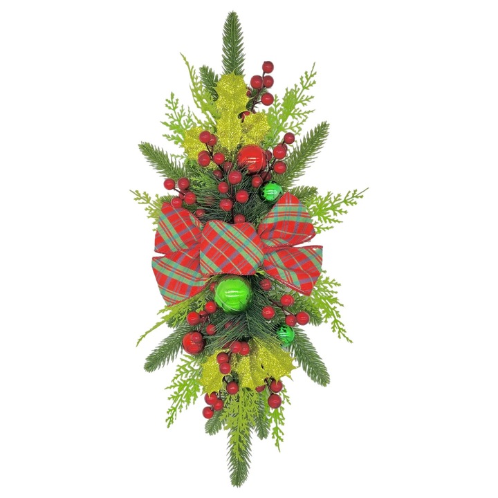 Коледна гирлянда YANYXR, флорална декорация за стълби, 60x30см, многоцветна
