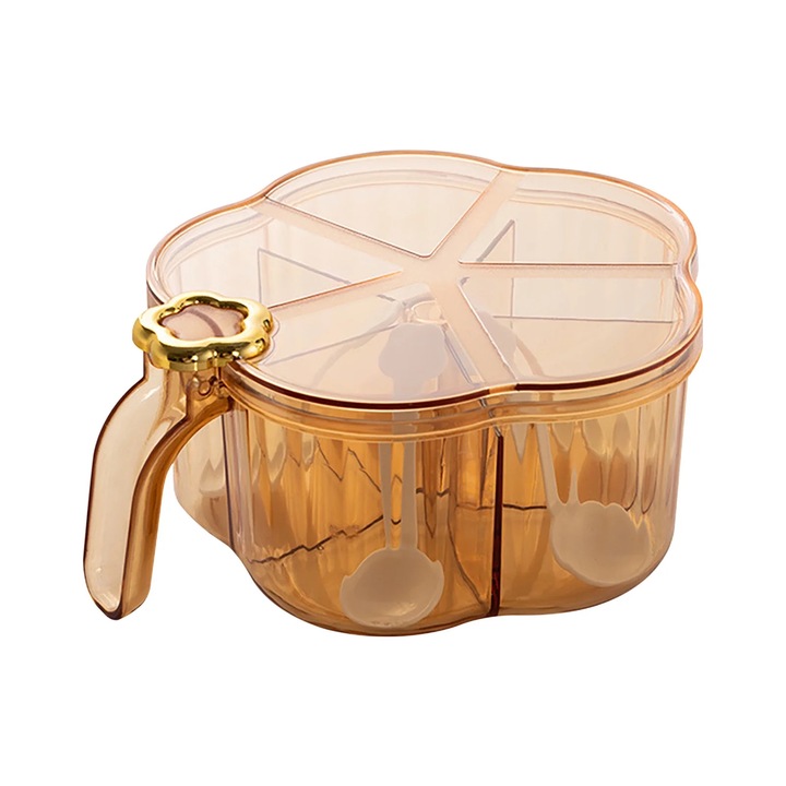 Cutie condimente YANYXR, 5 compartimente, transparent-auriu, 20x10x8cm
