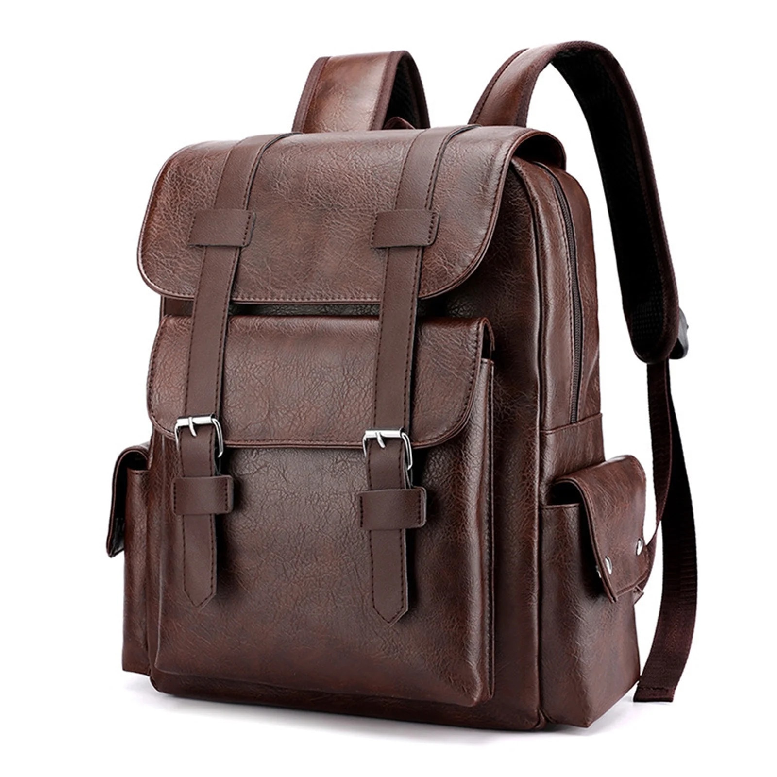 Rucsac din piele pentru laptop, 15.6 inch, maro, pentru birou si calatorii, capacitate mare