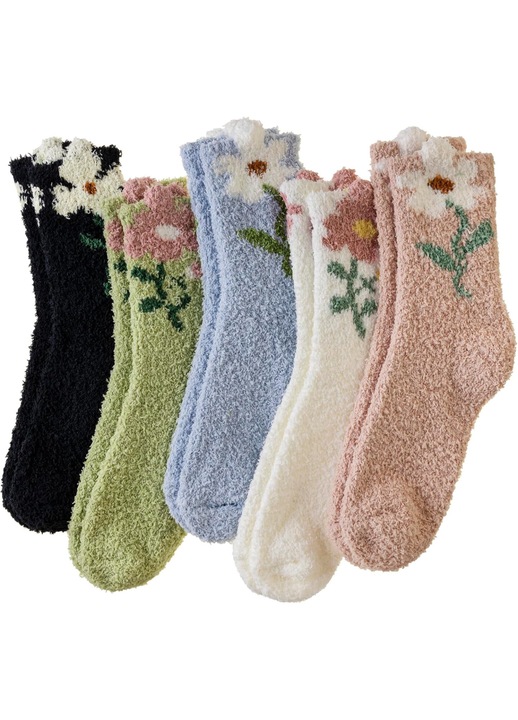 Дамски чорапи, 5 чифта/6 чифта, пухкави, топли, многоцветни, стандартен размер US 5-10