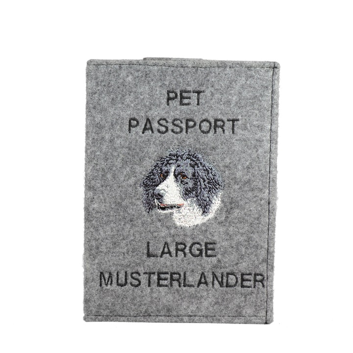 Etui pentru pasaport si documente, Art-Dog, cu broderie cu caine, filc, 17x12,5cm