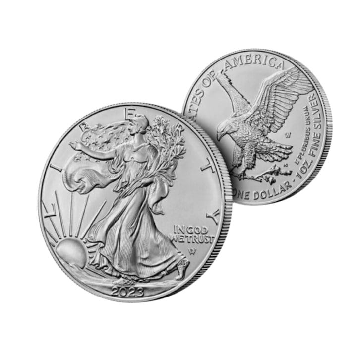 Moneda American Silver Eagle, 1 dolar argint, calitate necirculata, protectie Air Tite, certificat de autenticitate