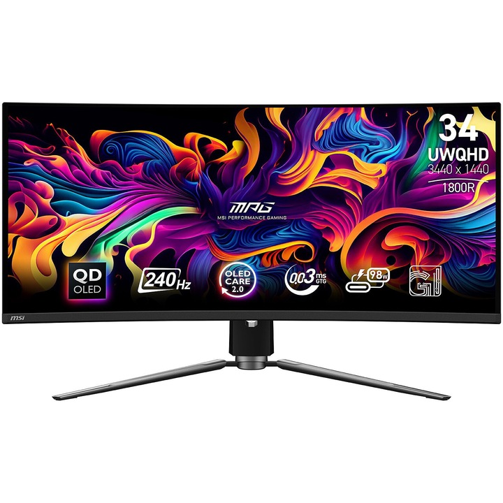 Монитор 34'' MSI MPG 341CQPX QD-OLED, QD-OLED, 3440 x 1440, 2 x USB 2.0, 1 x USB Type-C, 1 x Audio Out, 2 x HDMI 2.1, 1 x DisplayPort 1.4a, 1 x USB 2.0 Type-B Upstream