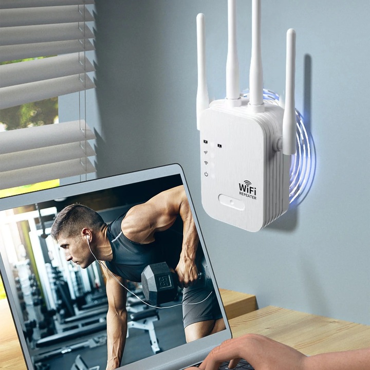 YANYXR WiFi bővítő, fehér, 18x8x5cm, Ethernet porttal