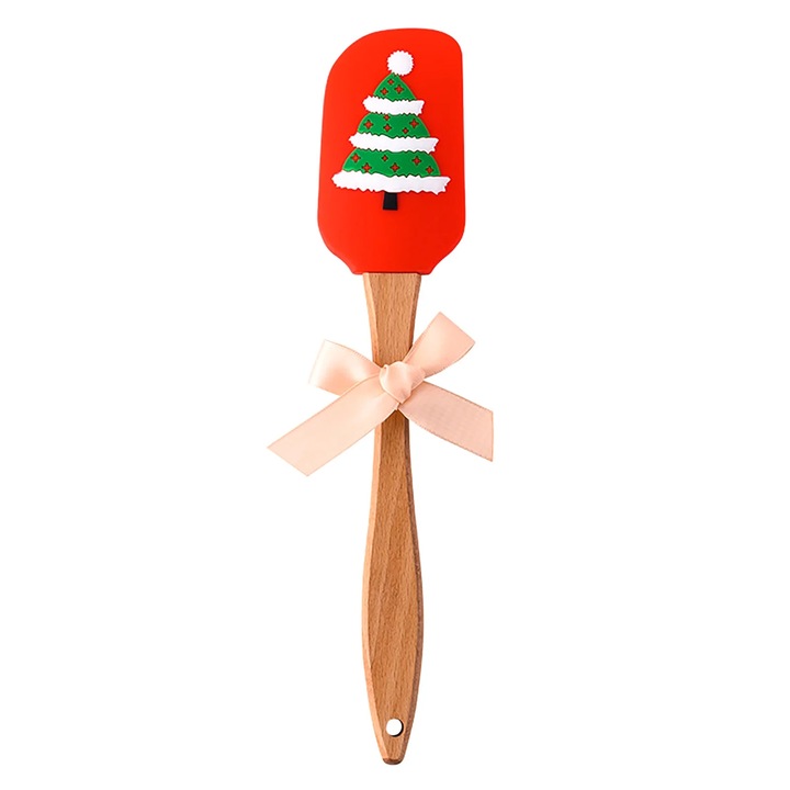 Spatula silicon si lemn, flexibila, multicolo