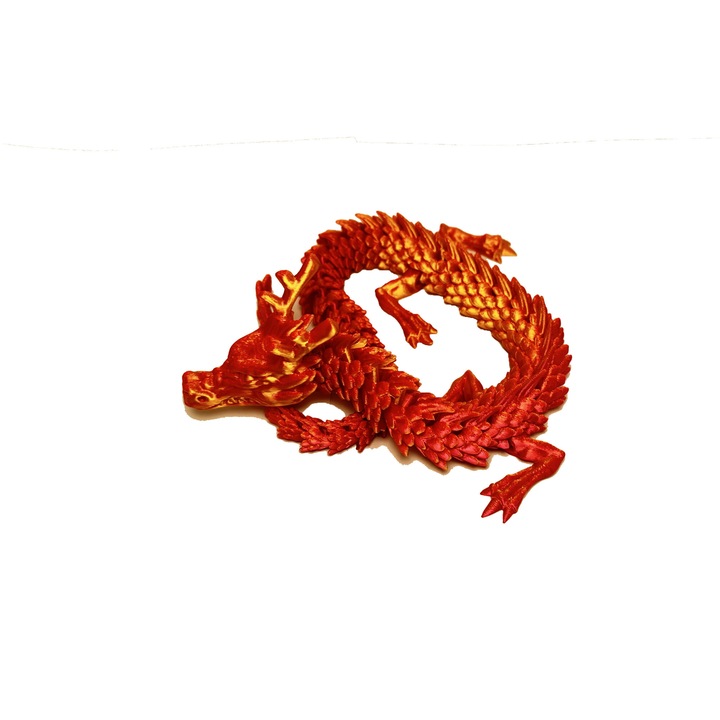 Figurina dragon chinezesc 3D, material plastic biodegradabil, 30cm, rosu-auriu