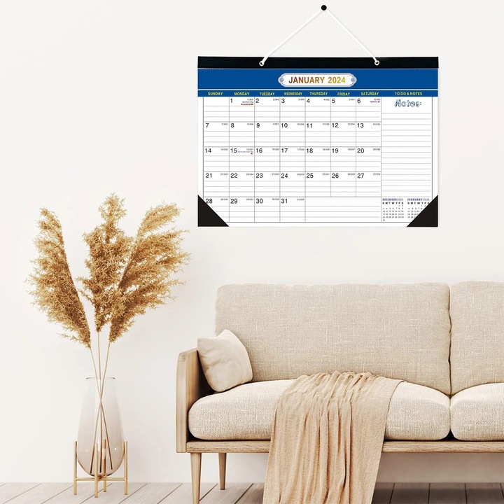 Настолен календар 2024-2025, месечен планер със списък със задачи и бележки, син, 43x30.5 см, комплект от 1 бр.