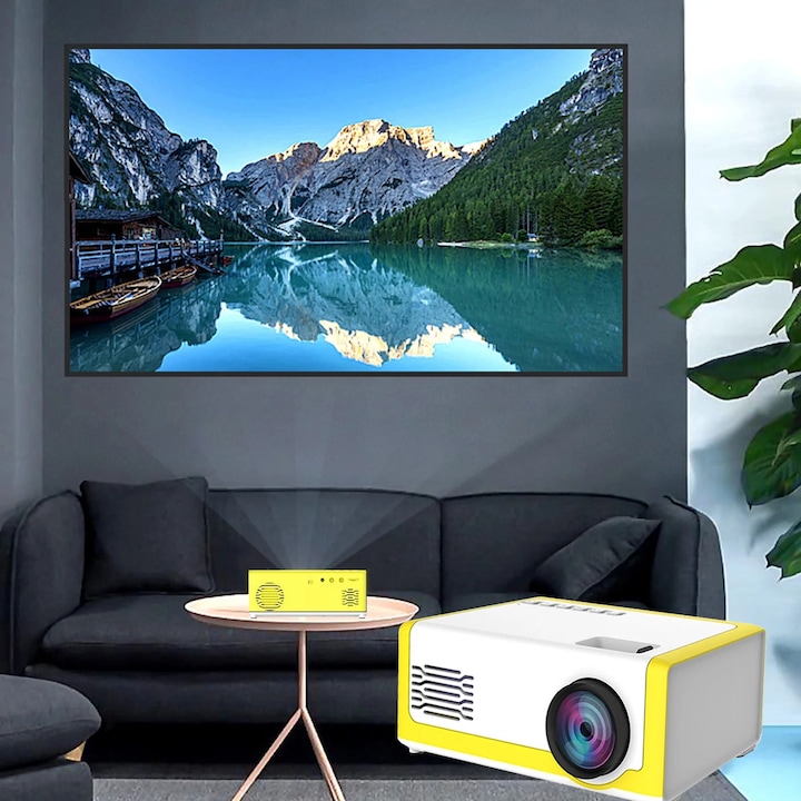 Videoproiector portabil mini M1, galben, suport 1080p, dimensiune proiectie 20-80 inch, 13.3x8.4x5.2cm