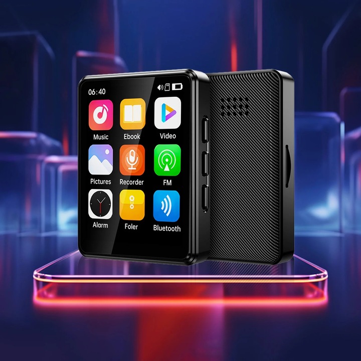 MP4 lejátszó Bluetooth-szal, Novel Readerrel, hangszórókkal, fekete, 1,8 hüvelykes