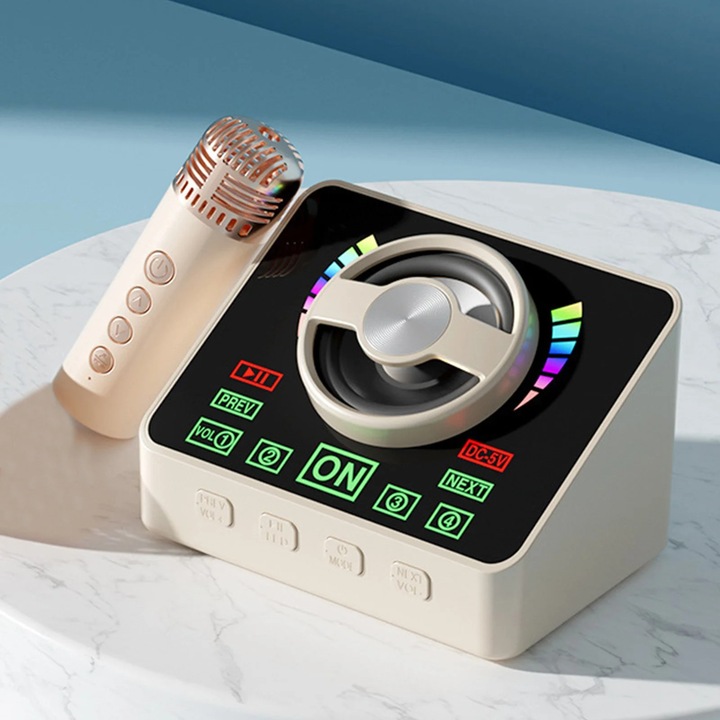 Boxa karaoke portabila Bluetooth 5.3 cu microfon wireless multicolor 10x7x6.4cm