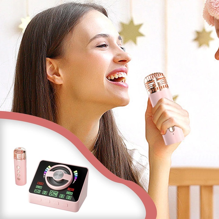 Sistem karaoke portabil ZYBLSSBB Bluetooth 5.3, microfon wireless, multicolor, 10x7x6.4cm