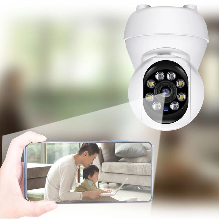 YANYXR 1080p HD megfigyelő kamera, WiFi 2.4GHz, éjjellátó, kétirányú hang, 13.5x10.5x7.5cm, fehér