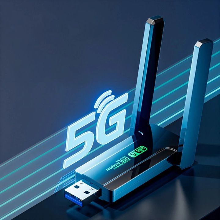 YANYXR WiFi bővítő 1300M kétsávos fekete 8x6.6cm USB