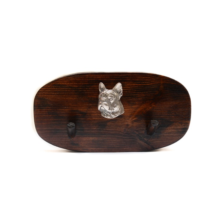 Cuier din lemn cu sculptura de caine, Art-Dog, 10x20cm, maro