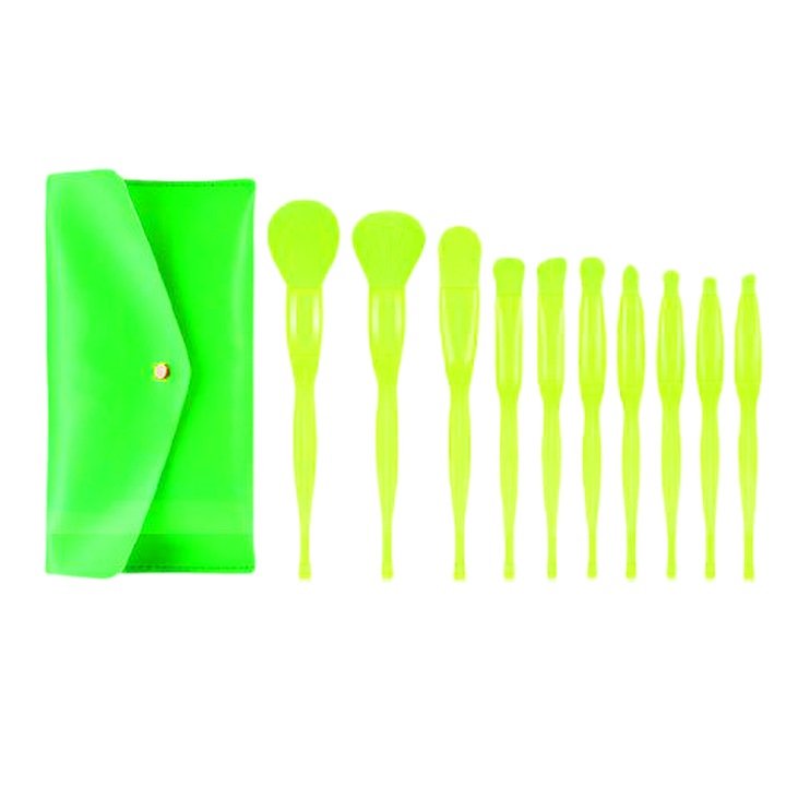 Set pensule machiaj Zeaicos, 10 bucati, multicolor, pentru fard de pleoape si blush