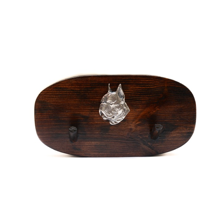 Cuier din lemn cu sculptura de caine, Art-Dog, 10x20cm, maro