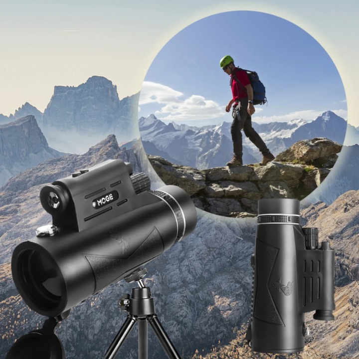 Монокуляр YANYXR 12x50 черен компактен комплект със статив 2.75x6.69x3.93см