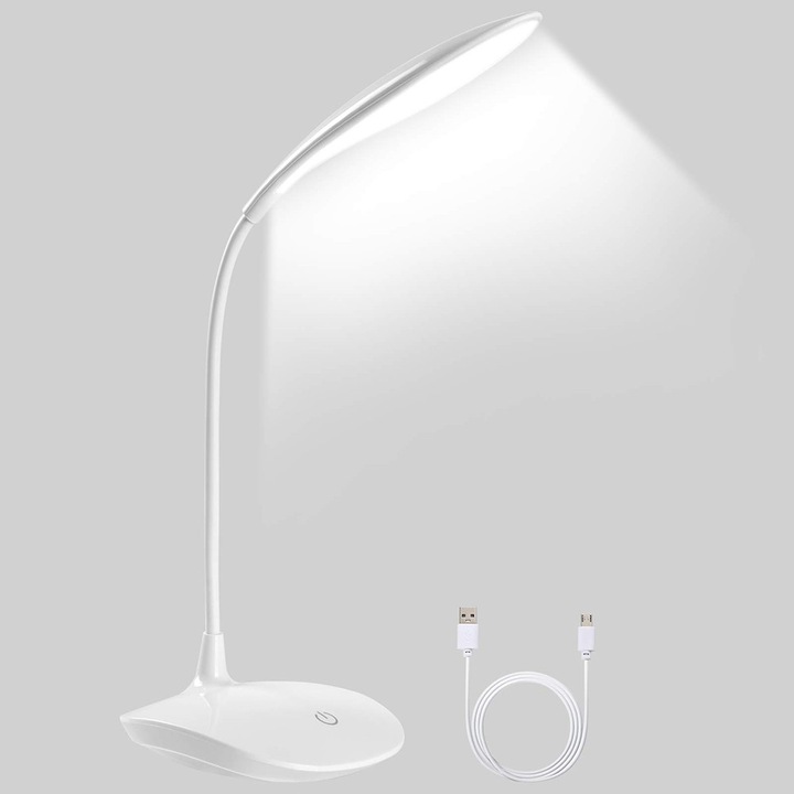 Lampa de birou AMRINUGL, LED, alb, 3 niveluri de luminozitate, 17x26cm, cu incarcare USB