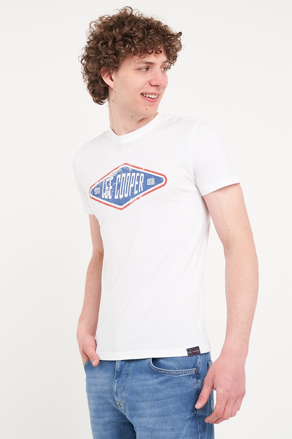 Lee Cooper, Tricou cu imprimeu pe piept, Alb, XL