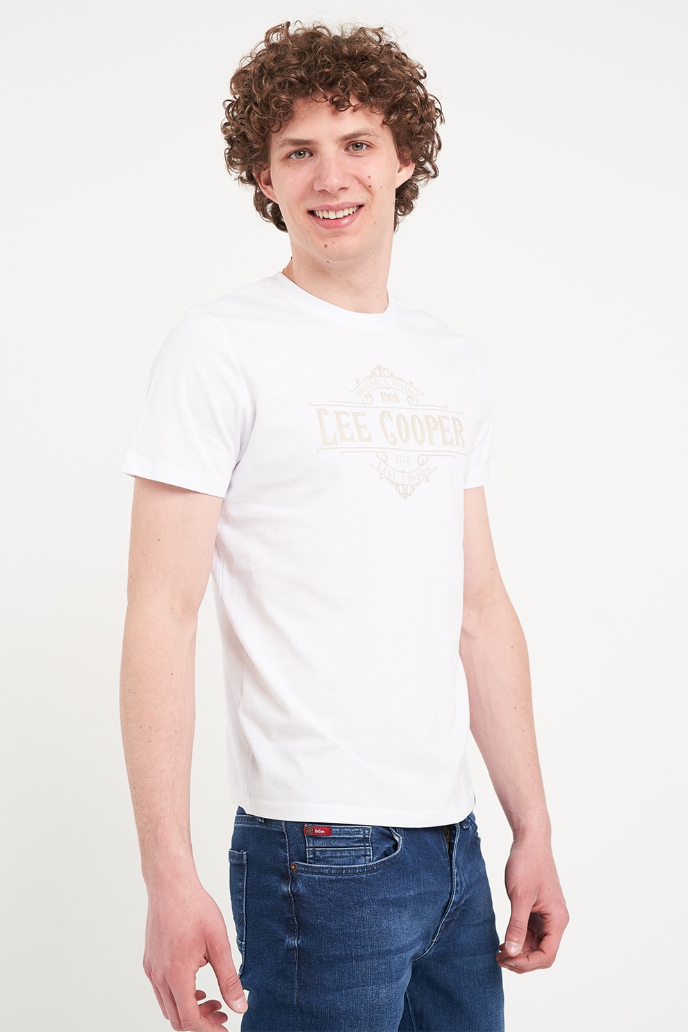 Lee Cooper, Tricou cu logo pe piept, Alb, L