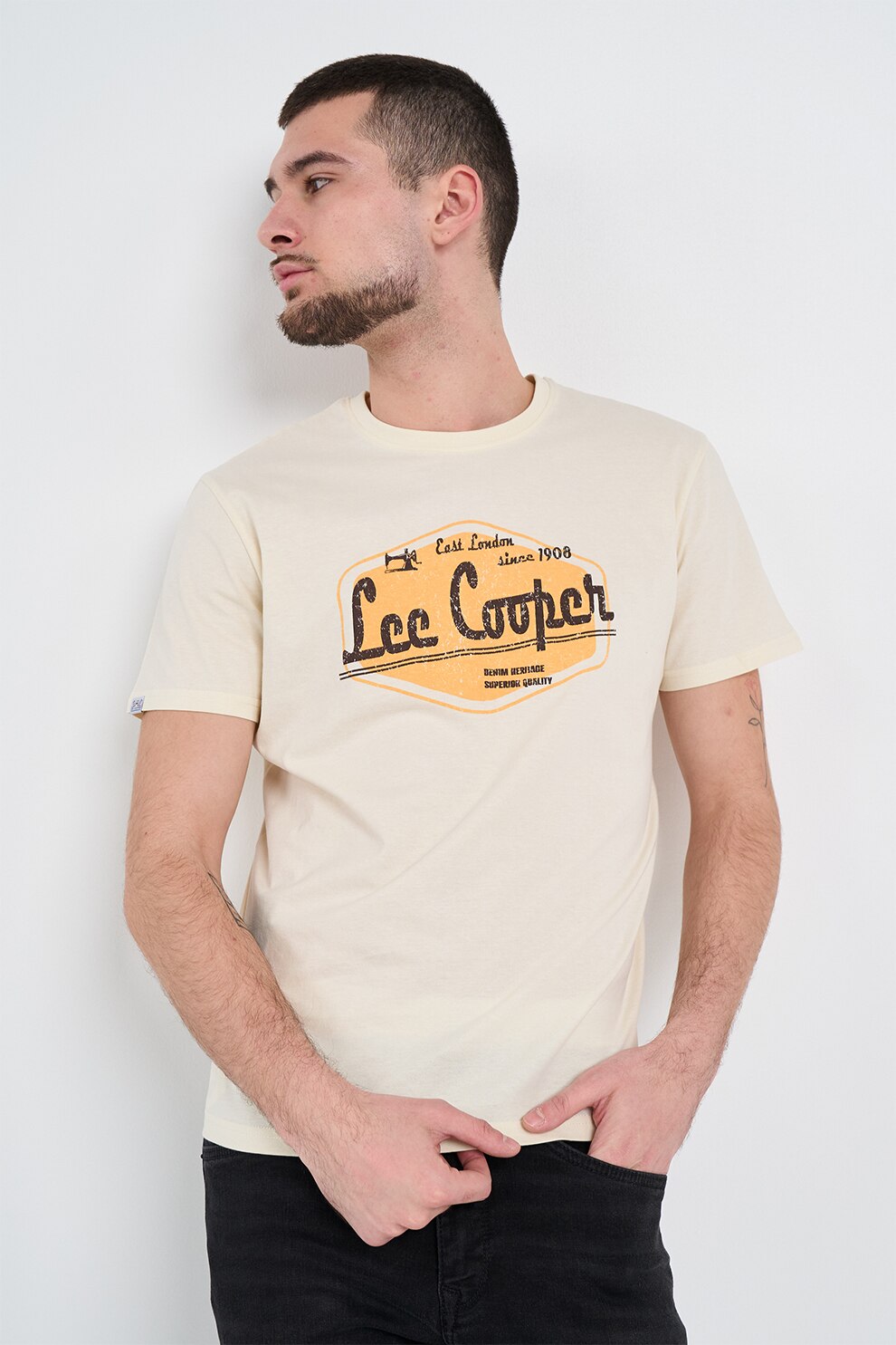 Lee Cooper, Tricou cu imprimeu logo, Bej deschis, XL