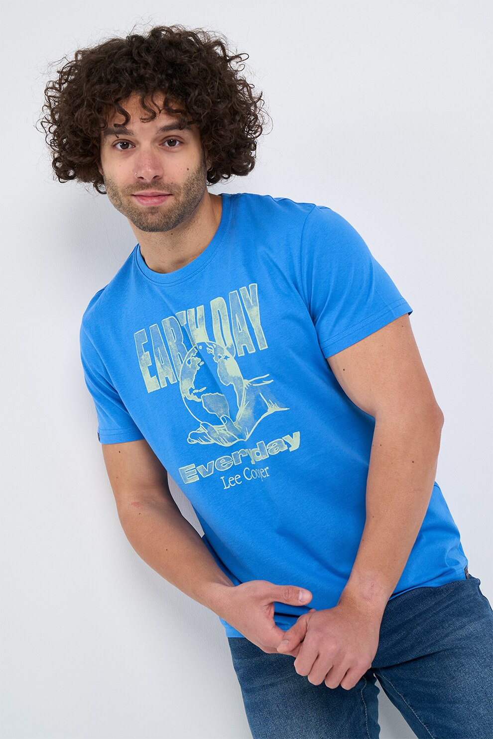 Lee Cooper, Tricou cu imprimeu si decolteu la baza gatului, Albastru royal, S