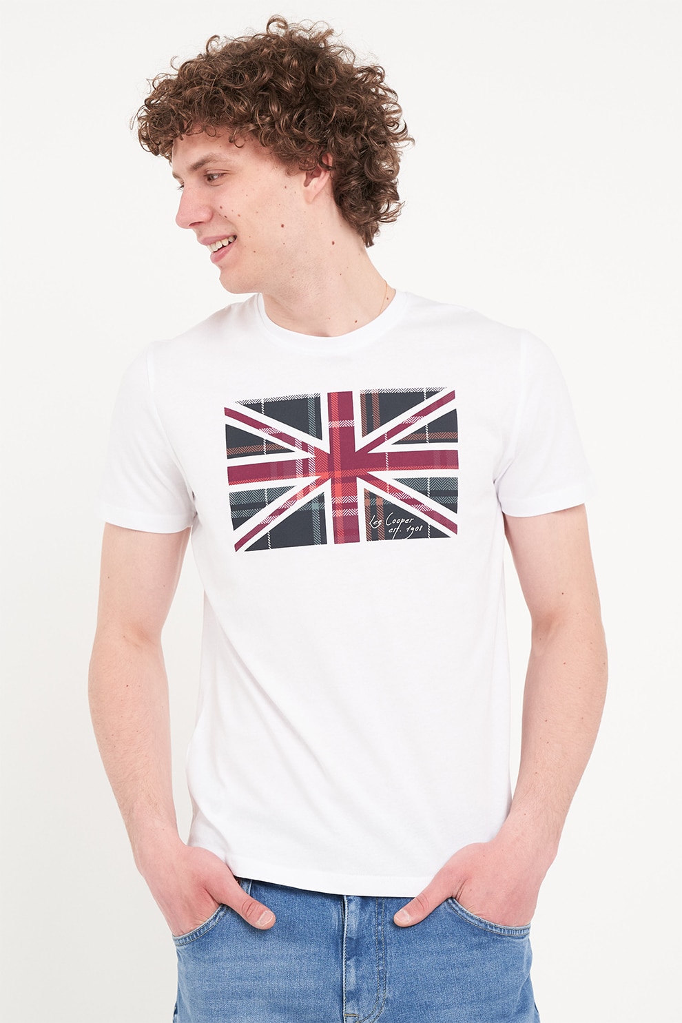 Lee Cooper, Tricou cu imprimeu steag, Alb murdar, M