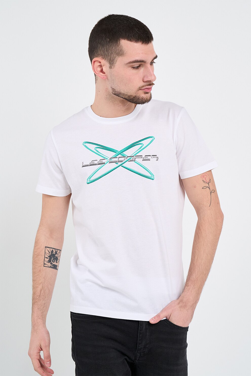 Lee Cooper, Tricou cu decolteu la baza gatului si imprimeu logo, Alb, M