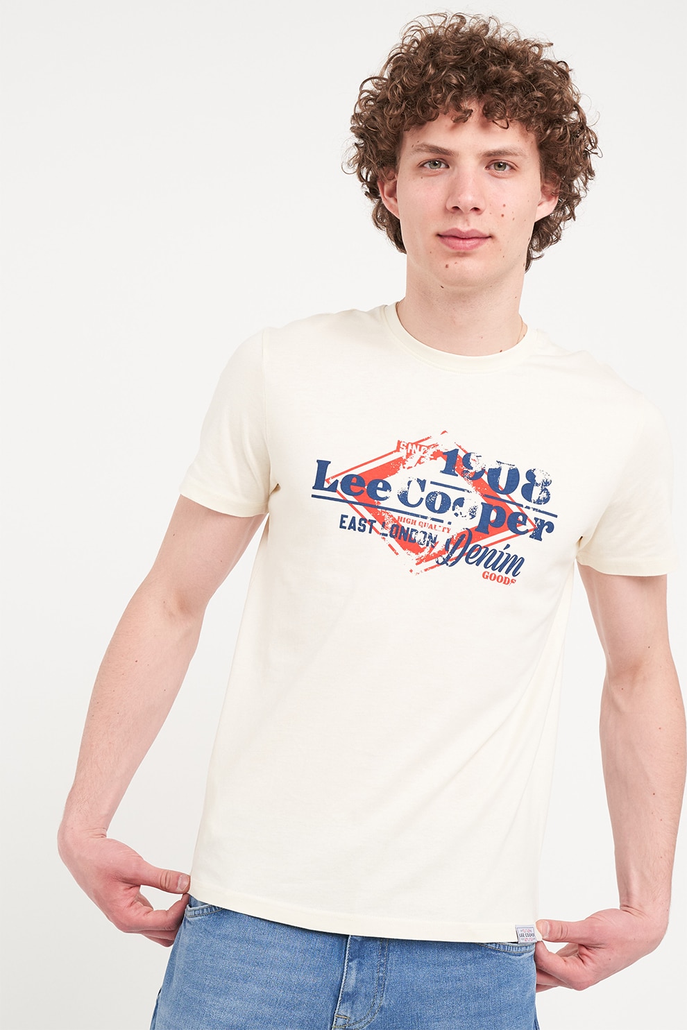 Lee Cooper, Tricou cu logo pe piept, Alb fildes, L