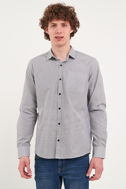 KVL by KENVELO, Camasa din bumbac cu model in dungi, Gri